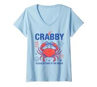 Femme If Crabby Please Return to The Beach Funny Crabe Summer Cute T-Shirt avec Col en V