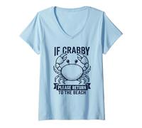 Femme If Crabby Return to Beach Funny Crabe Summer Vacation Ocean T-Shirt avec Col en V