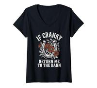 Femme If Cranky Return Me to The Barn Graphique de Cheval Amusant T-Shirt avec Col en V
