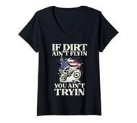 Femme If Dirt Aint Flyin Tryin Motocross USA Biker Hommes Femmes Enfants T-Shirt avec Col en V