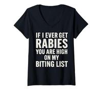 Femme If I Ever Get Rabies Funny Raccoon Biting Quote T-Shirt avec Col en V