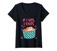 Femme If I sits I knits funny girl who loves cats and knit tee T-Shirt avec Col en V
