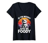 Femme If I'm Moody Give Me Chat rétro T-Shirt avec Col en V