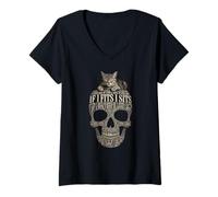 Femme If It Fits I Sit Black Cat Skull Funny Kitty T-Shirt avec Col en V