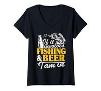 Femme If It Implicves Fishing & Beer I Am In Fisherman Men Fishing T-Shirt avec Col en V