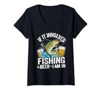 Femme If It Implicves Fishing & Beer I Am In Fisherman Men Fishing T-Shirt avec Col en V