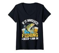Femme If It Implicves Fishing & Beer I Am In Fisherman Men Fishing T-Shirt avec Col en V