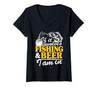 Femme If It Implicves Fishing & Beer I Am In Fisherman Men Fishing T-Shirt avec Col en V