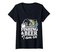 Femme If It Implicves Fishing & Beer I Am In Fisherman Men Fishing T-Shirt avec Col en V
