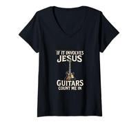 Femme If It Involves Jesus & Guitars Amoureux de Guitariste chrétien T-Shirt avec Col en V