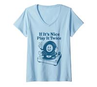 Femme If It's Nice Play It Twice Retro Vinyl Record Music Lover T-Shirt avec Col en V
