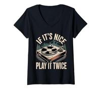 Femme If It's Nice Play It Twice Vinyl Fan Collector Music - T-Shirt avec Col en V