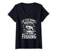Femme If I've Gone Missing I've Gone Fishing - Pêcheur rétro drôle T-Shirt avec Col en V