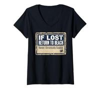 Femme If Lost Return to Beach Coastal Crab Sign T-Shirt avec Col en V