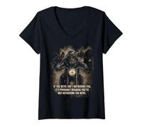 Femme If The Devil Isn't Bothering You... Men Christian Motorcycle T-Shirt avec Col en V