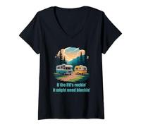 Femme If The RV's Rockin', It Might Need Blockin' Camper Trailer T-Shirt avec Col en V