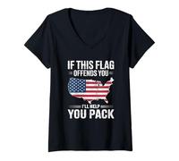 Femme If This Flag Offends You I'll Help You Pack American Flag T-Shirt avec Col en V