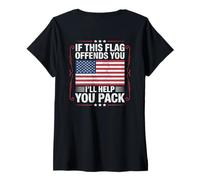 Femme If This Flag Offends You I'll Help You Pack American Flag T-Shirt avec Col en V