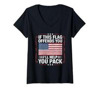 Femme If This Flag Offends You I'll Help You Pack American Flag T-Shirt avec Col en V