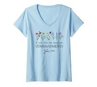 Femme If You Love Keep My Commandments John 14:15 Bible Verse God T-Shirt avec Col en V