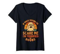 Femme If You're Trying to Scare Me Boobs Humour Adulte Halloween Hommes T-Shirt avec Col en V