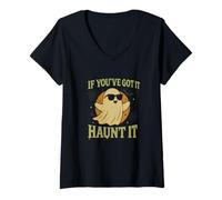 Femme If You've Got It Haunt It Funny Halloween T-Shirt avec Col en V