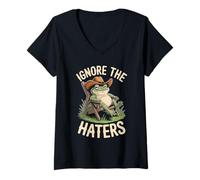 Femme Ignore The Haters Grenouille Chapeau T-Shirt avec Col en V