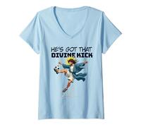 Femme Il a ce coup de pied divin - Funny Jesus Soccer T-Shirt avec Col en V