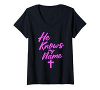 Femme Il connaît Mon nom Bible Dieu Religieux Jésus Isaïe 43:1 Priez T-Shirt avec Col en V