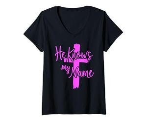 Femme Il connaît Mon nom Bible Dieu Religieux Jésus Isaïe 43:1 Priez T-Shirt avec Col en V