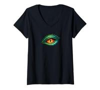 Femme Œil de Dragon - L'emblème Original du Dragon de feu T-Shirt avec Col en V
