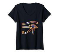 Femme Œil d'Horus - Symbole égyptien Antique de Protection T-Shirt avec Col en V