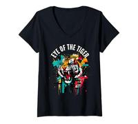 Femme Œil du tigre T-Shirt avec Col en V