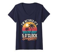 Femme Il est 5 Heures Partout où Je suis retraité Retraite Estivale T-Shirt avec Col en V