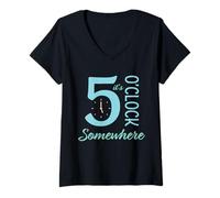 Femme Il est 5 Heures, Quelque Part, des Vacances Amusantes, Un Happy Hour à Boire T-Shirt avec Col en V