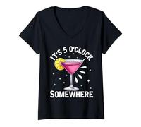 Femme Il est 5 Heures Quelque Part pour Un Amateur de Cocktails Amusants T-Shirt avec Col en V