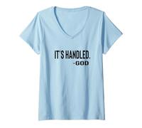 Femme IL EST GÉRÉ par Dieu Texte Noir Conçu T-Shirt avec Col en V