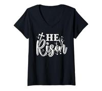 Femme Il est Jésus ressuscité, résurrection, chrétien, joyeux jour de Pâques T-Shirt avec Col en V