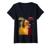Femme Il est la Saison, il est la Raison pour laquelle Le Père Noël chrétien affronte Noël T-Shirt avec Col en V