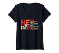 Femme Il est Papa, Courageux, comme David, Intelligent, comme Joseph, Sage T-Shirt avec Col en V
