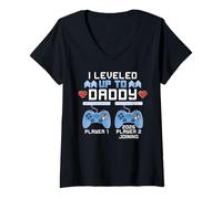 Femme Il est passé au Niveau supérieur à Daddy Again Funny Gamer Dad Est 2026 T-Shirt avec Col en V