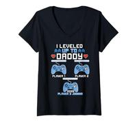 Femme Il est passé au Niveau supérieur à Daddy Again Funny Gamer Dad Est 2026 T-Shirt avec Col en V