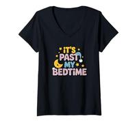 Femme Il est passé Mon Heure d'aller Dormir, étoiles de Lune bâillantes T-Shirt avec Col en V