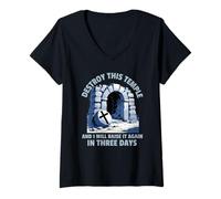 Femme Il est ressuscité, pierre a été roulée, foi chrétienne, Pâques T-Shirt avec Col en V