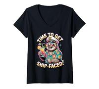 Femme Il est Temps de Faire Une croisière sur la Paresse Face à Un Navire pour des Vacances Amusantes T-Shirt avec Col en V