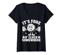 Femme Il est Une Heure Quelque Part T-Shirt avec Col en V