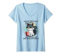 Femme Il Existe Trois Types de Matins tôt trop tôt T-Shirt avec Col en V