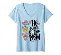 Femme Il Fait Toutes Choses Nouvelles en Tant Que Papillon T-Shirt avec Col en V