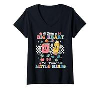 Femme Il Faut Un Grand cœur pour enseigner à Little Minds Day Car Teacher T-Shirt avec Col en V