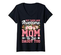 Femme Il Faut Une Maman géniale pour être Papa Aussi T-Shirt avec Col en V